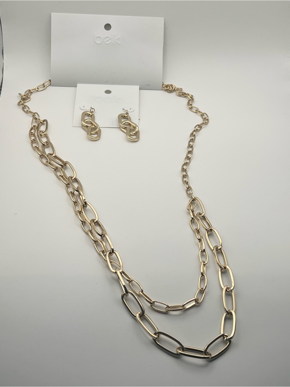 belk Gold Double-Layer Paperclip Necklace with Matching Earrings Set